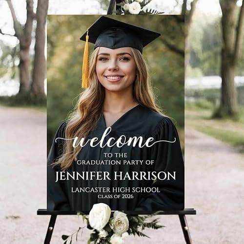 Personalized Graduation Party Welcome Sign With Photo, Graduation Decorations Senior 2026 Yard Sign, Custom Graduation Yard Signs Class of 2026, High School, College Sign For Graduation Party #13 - Image 1