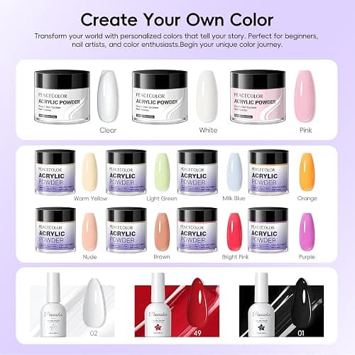 PEACECOLOR Acrylic Nail Kit with Electric Nail Drill and Lamp, 114PCS Nail Set with Everything 11 Colors Clear Pink White Nude Acrylic Powder and Liquid Set False Nail Tips Starter Kit Women Salon thumbnail 8