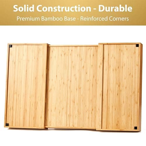 Umilife Extra Large Expandable Kitchen Drawer Organizer for Utensil and Junk, 19" Deep for Big Drawer, 17" to 28" Adjustable Bamboo Wood Drawer Divider, Cutlery Tray, Flatware Holder thumbnail 4
