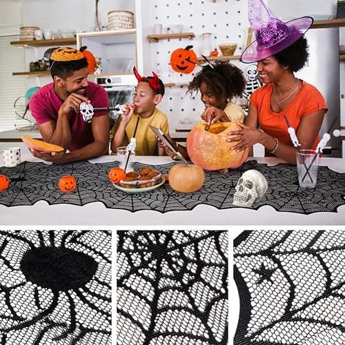 Halloween Table Runner, Black Lace Spider Web Table Runners for Halloween Decor/Party Dinner Table Decoration 18 x 72Inch thumbnail 4
