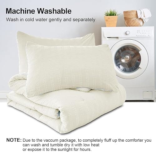 tohrisa Boho Comforter Set Queen Size Striped Pleats Bohemian Seersucker Bedding Set All Season Soft Cozy 3 Pieces Quilt with 2 Pillowcases(90"X90" White) thumbnail 8