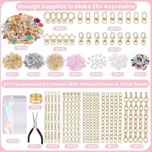 JOICEE 585Pcs Charms lip Gloss Keychain Making Kit, DIY Jewelry Crafts Making Kit with 192 Enamel Pendants 30 KeyChain Hooks 30 Chains and 333 Accessories Tools for Girls Adults Birthday Holiday Gifts thumbnail 4