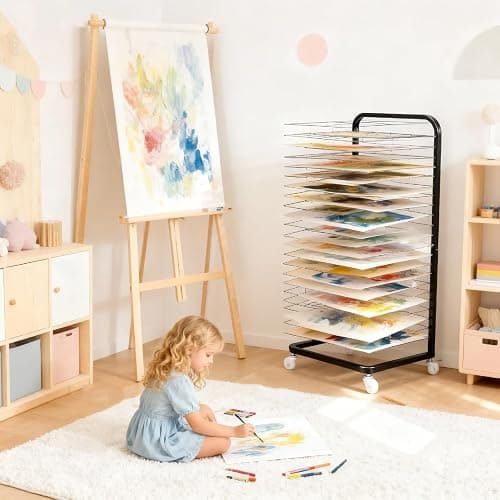 Santiway Art Drying Rack with 18 Shelves - Upgrade Heavy-Duty Mobile Drying Cart with Locking Wheels, Portable Storage Organizer for Classroom, Studio, School Art Supplies thumbnail 7