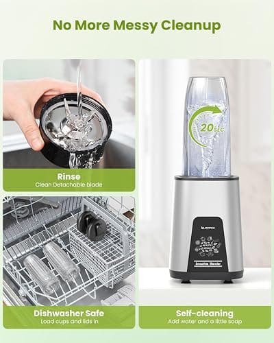 LAMPICK Blenders for Smoothie, 900W Personal Blender for Shakes and Smoothies with 2 * 22oz BPA Free Portable Cups, Small Juicer for Protein Shake, Baby Food, Frozen Drink thumbnail 7