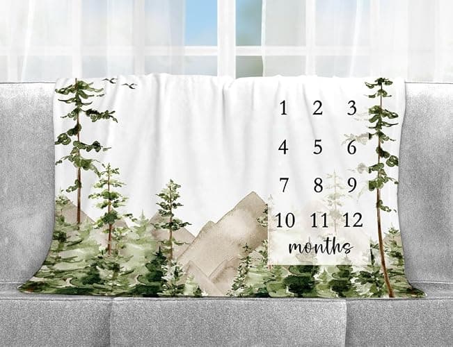 Yuzioey Adventure Awaits Baby Milestone Blanket with Birth Stat Sign, Mountain Baby Growth Chart Monthly Blanket, Watch Me Grow Adventure Nursery for New Moms Shower(50"x40") thumbnail 5