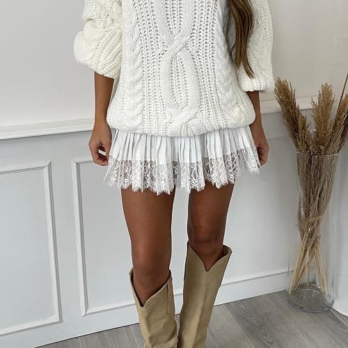 Women Lace Slip Skirt Ruffle Pleated Layered Y2k Flowy Skort with Built in Shorts thumbnail 2