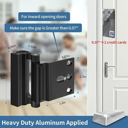 Home Security Door Reinforcement Lock Safety Latch Extra Front Doors Security Devices, Anti Door Kick in Safety Protector for Door Inside, Child Proof Aluminum Locks Black 1Pack thumbnail 6