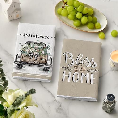 Artoid Mode Eucalyptus Truck Flowers Basket Spring Kitchen Towels Dish Towels, 18x26 Inch Farmhouse Decoration Hand Towels Set of 4 thumbnail 4