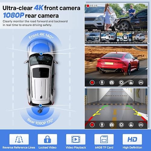 9" Wireless Apple Carplay Screen for Car with 4K Dash Cam, Portable Apple Carplay & Android Auto with 1080p Backup Camera DVR, Voice Control/GPS Navigation/Mirror Link/BT, Pallet of Product thumbnail 4
