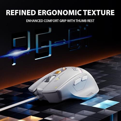 INPHIC PG1 Wired Computer Gaming Mouse Ergonomic, 12800 DPI High-Precision, 6 Programmable Buttons, RGB Backlit for Gaming - White Gray thumbnail 6