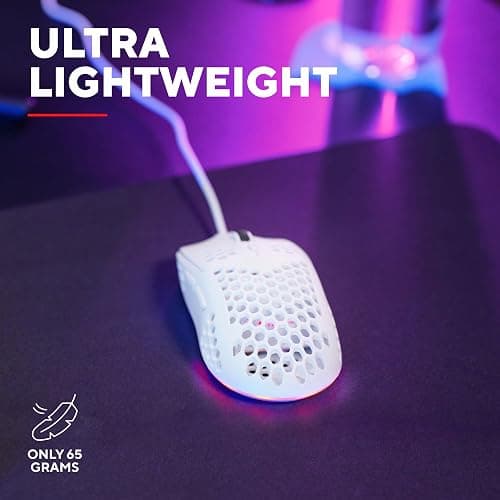 Trust Gaming GXT 928W Helox White Gaming Mouse, Superlight USB Wired Mouse 65g, Adjustable DPI (200-6400), Optical Sensor, 6 Programmable Buttons, RGB LED Lighting, Gaming PC Gaming Laptop Macbook thumbnail 3
