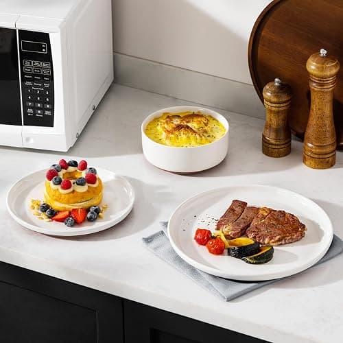 MALACASA Plates and Bowls Sets, 12 Pieces Modern Stoneware Dinnerware Set for 4 Kitchen Dinner Set Ceramic Dishware Dishes Set Microwave and Dishwasher Safe, White, Series TARA thumbnail 9