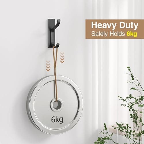 BATHROOM | Amazon | Adhesive Wall Hooks for Towels Coats - Stick On Hooks Hanging Heavy Duty (13lb), Metal Hook for Door, Bathroom, Dorm, Closet - Hanger for Purse, Bag, Robe,Backpack - No Damage to Wall - Black 4 Pack - Black - 4 Pack thumbnail 9