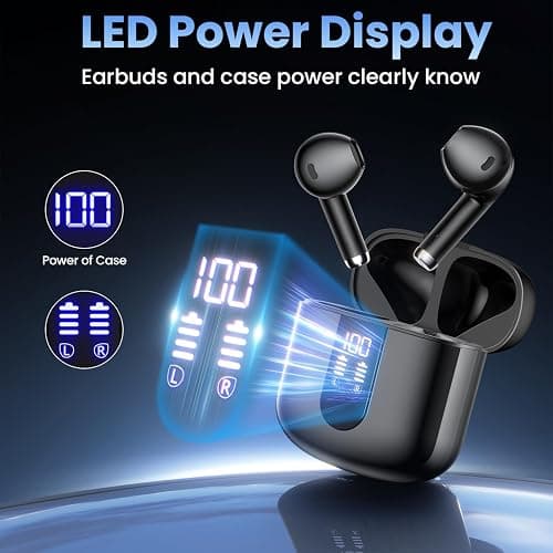 Haqquio Wireless Earbuds, Bluetooth Headphones with Deep Bass Stereo, 48H Playback Ear Buds with LED Power Display, Lightweight, IPX7, in-Ear Earphones with Mic for iPhone/Android/iPad, Black thumbnail 6