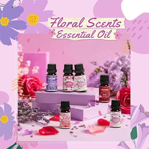 SALKING Floral Essential Oils Set, Premium Pure and Natural Essential Oils, Fragrance Oil Scented Oils for Oil Diffusers 6 x 10 ML - Lavender, Rose, Jasmine, Cherry Blossom, Gardenia, Chamomile thumbnail 2