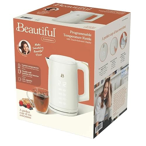 Beautiful 1.7-Liter Electric Kettle 1500W - Fast Boiling Stainless Steel Water Kettle with 4 Temperature Presets for Tea & Coffee - Cordless with Touch Display. Kitchen Appliances (White Icing) thumbnail 4
