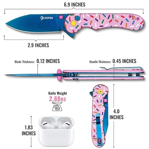 NedFoss DONUT Pink Pocket Knife for Women Men, 2.9" Blade Small EDC Knife, 14C28N Steel Button Lock Knife, Unique Donut Design G10 Handle Folding Knives thumbnail 2