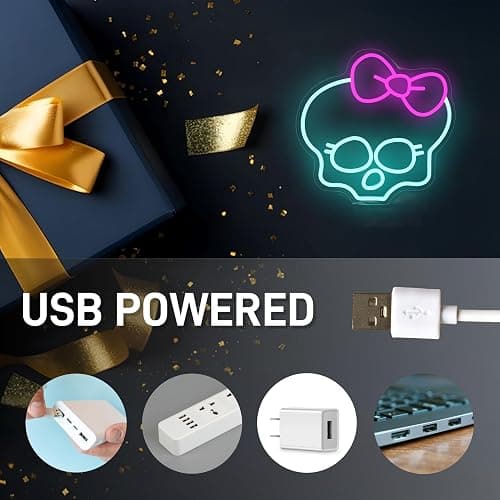 Skull Neon Sign for Room Decor Monster High Neon Light LED Skull with bow Sign Neon Sign for TV Series Fans Gifts Man Cave Wall Decor Dormitory Decoration USB Powered Dimmable 13"*12.6" thumbnail 4