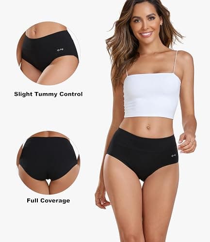 coskefy Women's High Waisted Cotton Underwear Soft Breathable Panties Stretch Briefs Ladies Panties 5 Pack - Large - Multicolor-02 thumbnail 2