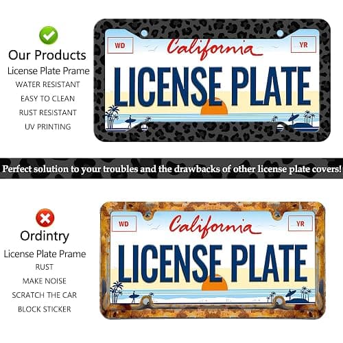 Black Leopard Print License Plate Frame - Leopard Personalise License Plate Holder, Rust-Proof Stainless Steel Waterproof Car Decorative Tag Frame for Standard Us 12x6 Inch thumbnail 4