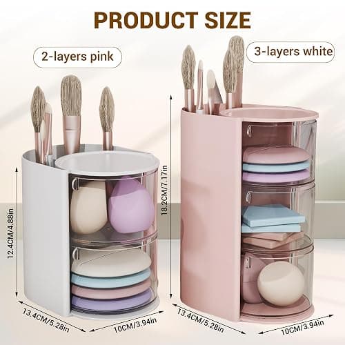 Hair Accessories Organizer with Hair Brush Holder, Rotatable Makeup Brush Holder for Necklaces, Earring, Bracelet, Ring, Makeup Brushes, Hair Clip and Hair Accessories (White, 3-Layer) thumbnail 3