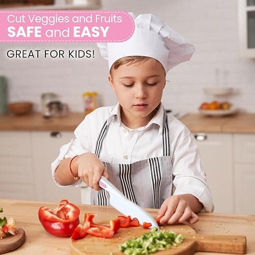 Zulay 3-Piece Kids Knife Set for Real Cooking & Baking - Toddler Knives for Cutting Fruits, Veggies, & Cake - Children’s Montessori Knife with Serrated Edges - Safe & Fun Lettuce Knife (Pink) thumbnail 5