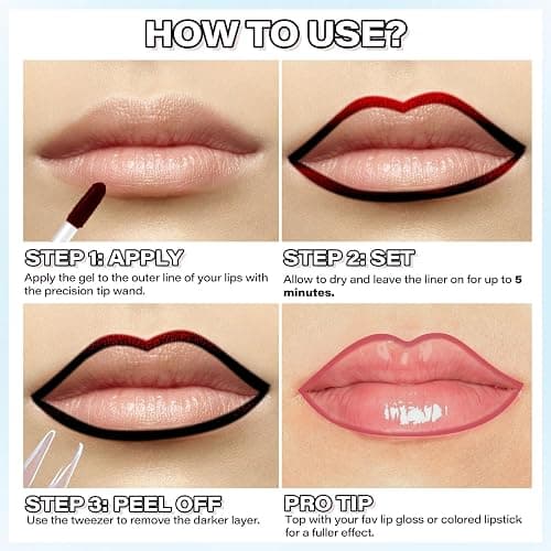 Cilrofelr Peel Off Lip Liner Stain, Long Wear Tattoo Lip Liner with Tweezer, Peel Off Lip Stain with Matte Finish, Long Lasting, Waterproof, Transfer-proof, Highly Pigmented Color (Rose) thumbnail 5