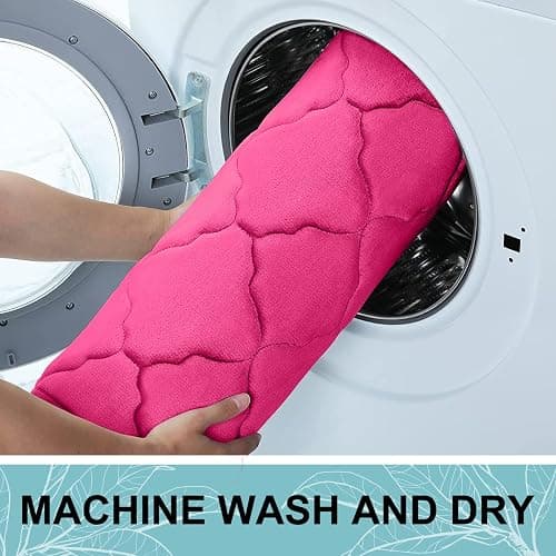 OLANLY Memory Foam Bath Mat Rug 24x16, Ultra Soft Bathroom Rugs, Deep Pink | Thick Absorbent Carpet, Non-Slip Backing, Machine Washable, for Bathroom Floor, Tub, Shower and Home Decor Accessories thumbnail 8