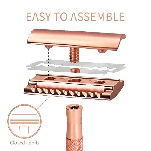 Bambaw Safety Razor for Women with 5 Double Edge Blades, Double Edge Razor, Single Blade Razors for Women and Men, Reusable & Plastic Free – Rose Gold thumbnail 7
