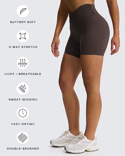 Aoxjox Venus Workout Biker Shorts for Women Cross-Waist Tummy Control High Waisted Hidden Scrunch Yoga Short 5"/6"/7" thumbnail 5