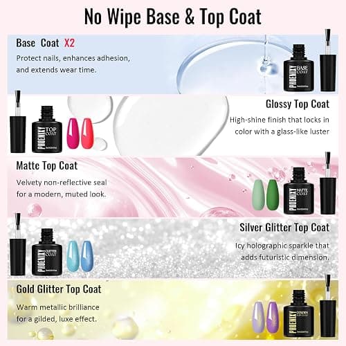 PHOENIXY Gel Nail Polish 42 Color Starter Set | with Base Coat & 4 Effects Top Coat Nail Set Starter Set Gifts for Women Girls thumbnail 5