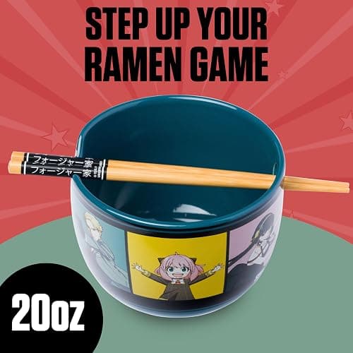 Silver Buffalo Spy X Family Anime Featuring Anya, Loid, and Yor Forger, Ceramic Ramen Noodle Rice Bowl with Chopsticks, Microwave Safe, 20 Ounces thumbnail 3
