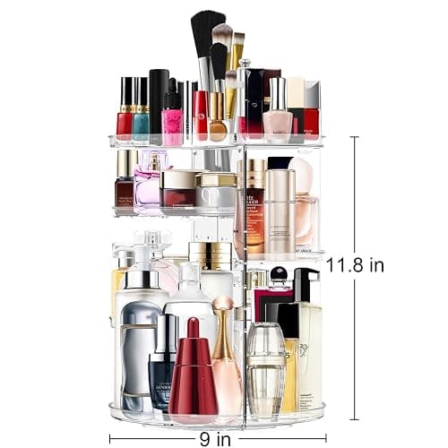 Makeup Organizer 360 Rotating Cosmetic Organizer DIY Adjustable Makeup Carousel Spinning Holder Rack, Large Capacity Cosmetic Storage Box Makeup Brushes Organizer for Vanity Countertop (Clear) thumbnail 2