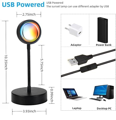 JIMEI Sunset Lamp Projector Led Lights for Bedroom Night Light RGB Lights Sun Sunlight Sunrise Lamp 10w 360° Rotation Mood Lighting Home/Room Decor Gifts for Women,Desktop Multicolor thumbnail 5