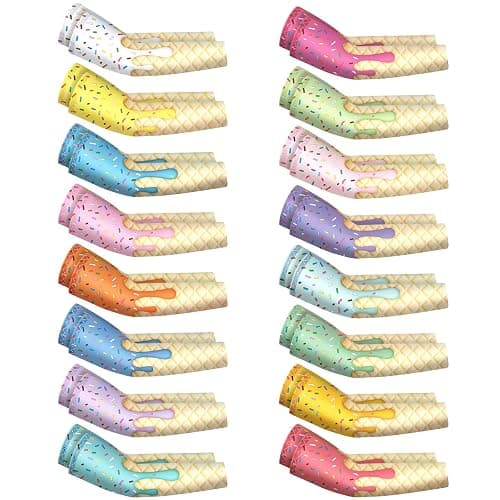 JaGely 16 Pairs Ice Cream Arm Sleeves for Kids UV Sun Protection Football Basketball Baseball Compression Long Sleeves Youth - Image 1