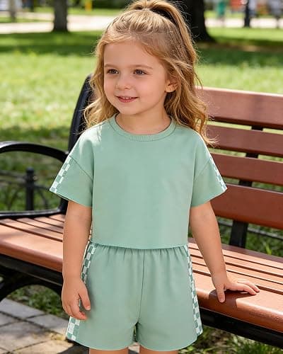 SANMIO Toddler Girl Clothes Summer 3 Piece Outfits Cute Short Sleeves Checkered Tops Shorts and Headband Girls Clothing Set thumbnail 4