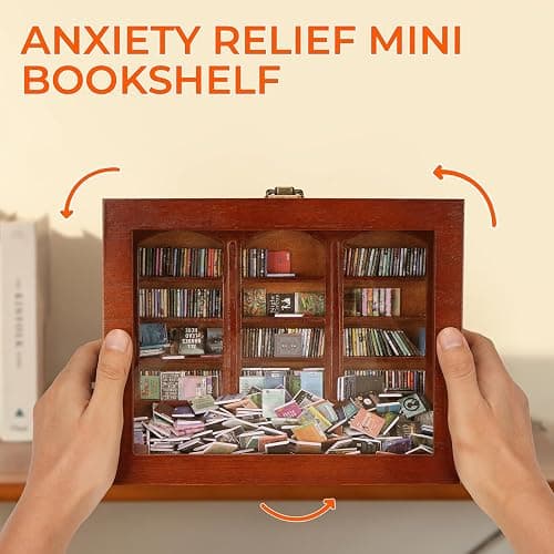 BBVCX Anxiety Bookshelf | Get rid of Your Anxiety,Home & Office Décor for Book Lovers,Miniature Book Matchbox Display Cabinet, Creative Ornaments, Stress-Relieving Gifts for Family and Friends thumbnail 8