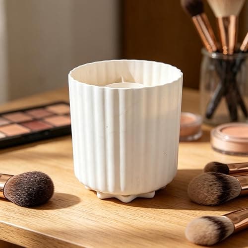 HEANUJJ Rotating Makeup Brush Holder Organizer Plastic Cosmetic Pencil Pen Storage Cup with 5 Slots and Compartments, 360° Access for Vanity Desktop or Bathroom thumbnail 2