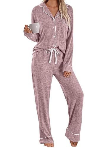 LILLUSORY Womens Pajamas Sets Long Sleeve Lounge Warm Sleepwear 2 pieces Fall Clothes With Pockets - Image 1