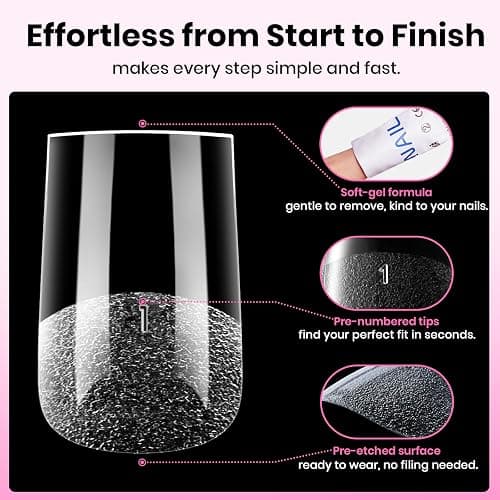 Beetles Gel Nail Tips Square Short, 320pcs 16 Sizes(00-14), Flat-X Pre-Etched Half Matte Full Cover Soft Gel Nail Tips, Natural Clear Press on False Nail Supplies, Easy DIY Nail Extension Salon Art thumbnail 6