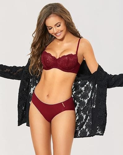 DOBREVA Women's Sexy Lace Push Up Plus Size Bra Sheer Balconette Underwire Unlined thumbnail 5