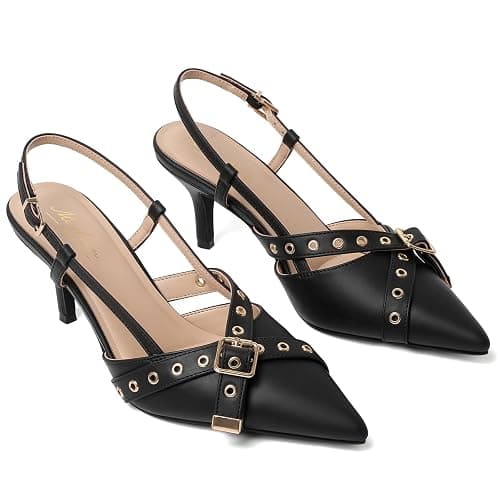 Mostrin Kitten Mules Heels for Women Pointed Closed Toe Heels Vintage Slip on Stiletto Dressy Pumps Shoes thumbnail 8