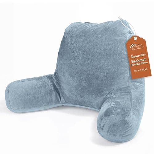 Sasttie Reading Pillow for Sitting in Bed Adult, Back Pillow for Bed Sitting Up, Backrest Back Support Chair Pillow, College Dorm Essentials for Girls and Boys, Greyish Blue Standard - Image 1