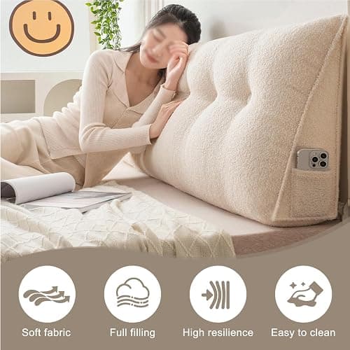Headboard Pillow Bed Wedge Pillow for Headboard with Side Pockets Dorm Headboard Twin XL Long Back Pillow for Bed Bolster Pillow for Mattress,White,60x 50x20cm thumbnail 5