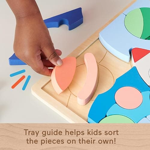 Fisher-Price Wood Preschool Toy Space Blocks Jigsaw Puzzle, 42 Wooden Pieces for Stacking & Sorting Play Kids Ages 3+ Years thumbnail 4