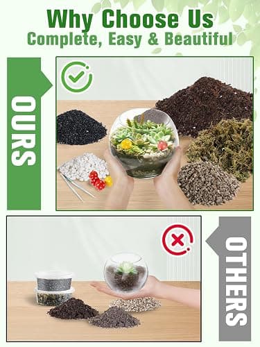 Terrarium Kit Adults - Includes Pumice, Moss, Soil, Pebbles, Charcoal, 2 Tools, Mushroom Ornaments for Succulent Cactus, Christmas Terrarium Accessories Decor Gifts for Starter Women thumbnail 2