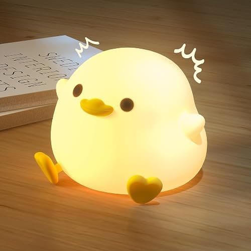 UNEEDE LED Cute Bean Duck Night Light, DoDo Duck Silicone Nursery Night Light Rechargeable Table Lamp Bedside Lamp with Touch Sensor for Bedrooms, Living Room - Image 1