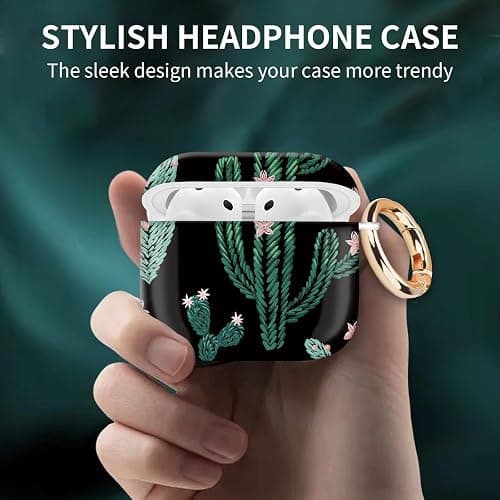 Cute Case Cover Compatible with AirPod 4th Generation 2024, Shockproof for Women & Girls with Golden Round Buckle – Protective, Anti-Drop Design(Cute Cactus) thumbnail 2
