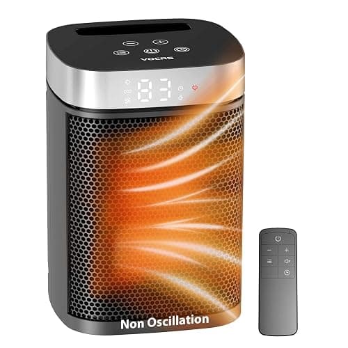 Small Portable Space Heater for Indoor Use - VOCRS 1500W PTC Electric Heater with Thermostat, Remote Control, 12H Timer, Eco and Fan Mode, Rapid and Safe Heating for Bedroom, Office - Image 1