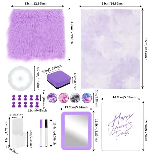 LARDUX Purple Locker Organizer Accessories Kit, Magnetic Locker Accessories for Girls with Body lamp, Rug, Magnetic Wallpaper, Mirror, Whiteboard, Pen Holder, Markers Back to School Essentials - Purple thumbnail 3